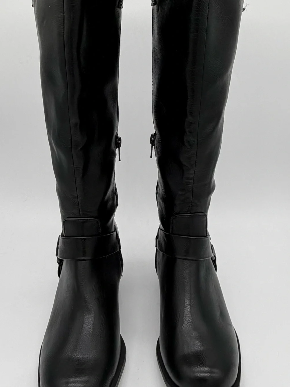boc Black Knee-High Leather Riding Boots with Buckle Detail
